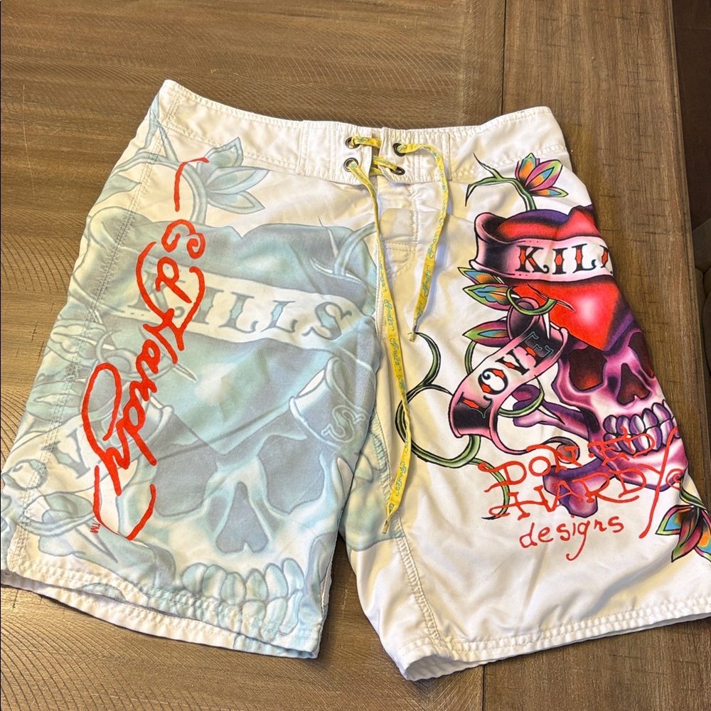 Rare Ed Hardy Men's swim surf board trunks size 33